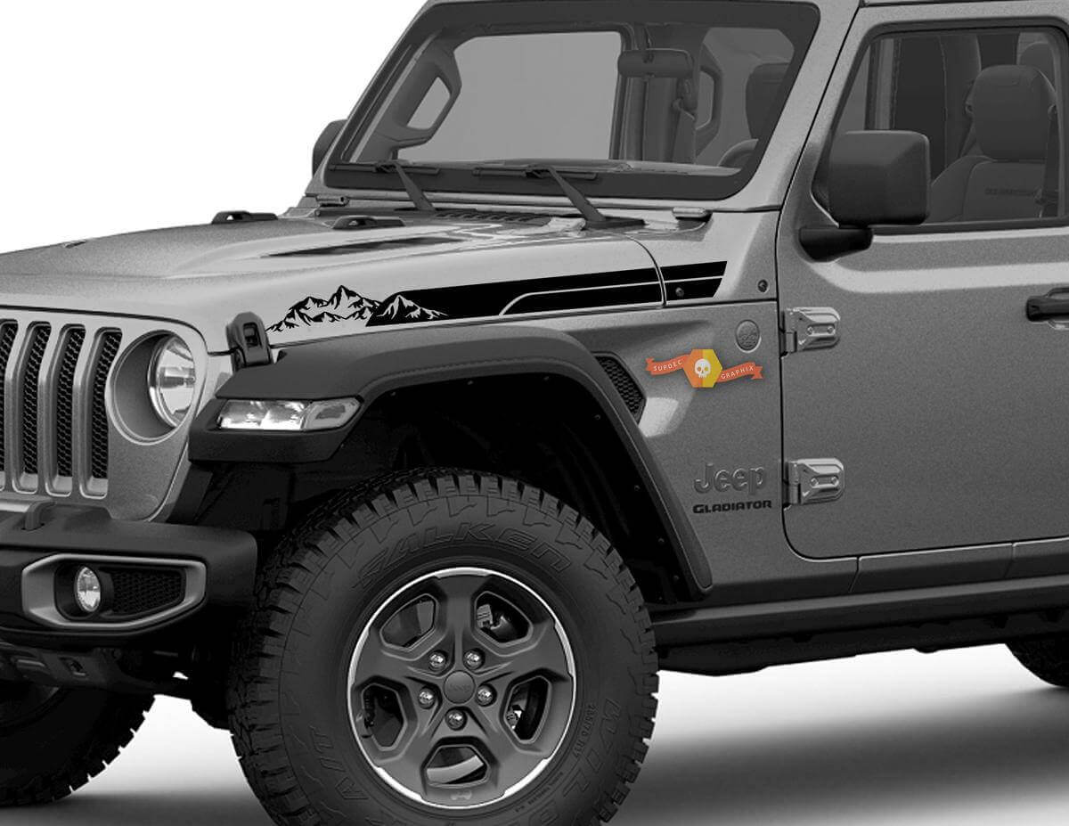Mountain Side Hood Stripe Vinyl Decal Pair for Jeep Gladiator Wrangler