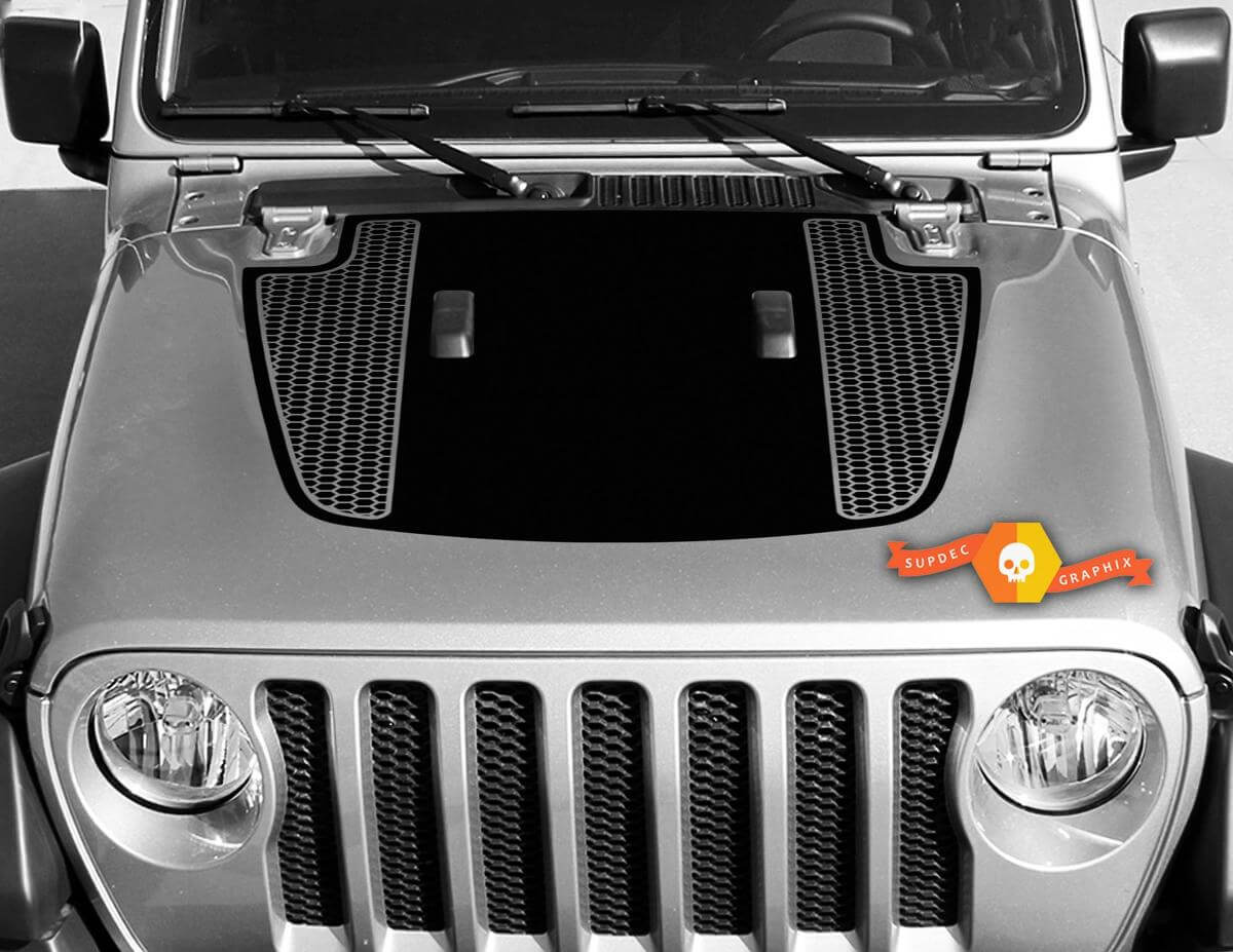 Dual Honeycomb Stripes Blackout Hood Vinyl Decal for Jeep Gladiator & Wrangler 