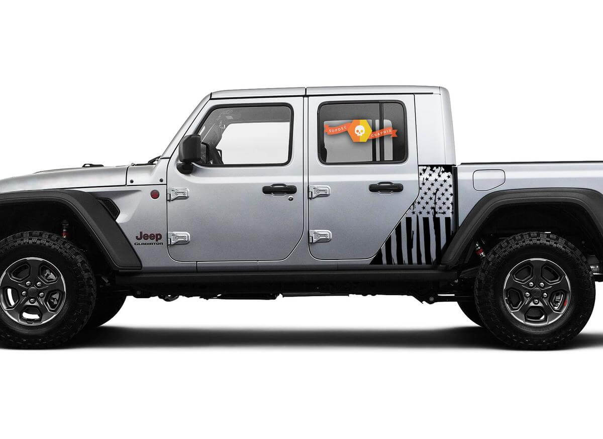 Side Flag USA Mountains Forest Body Vinyl Graphic Stripes Kit Decal Sticker for Jeep Gladiator