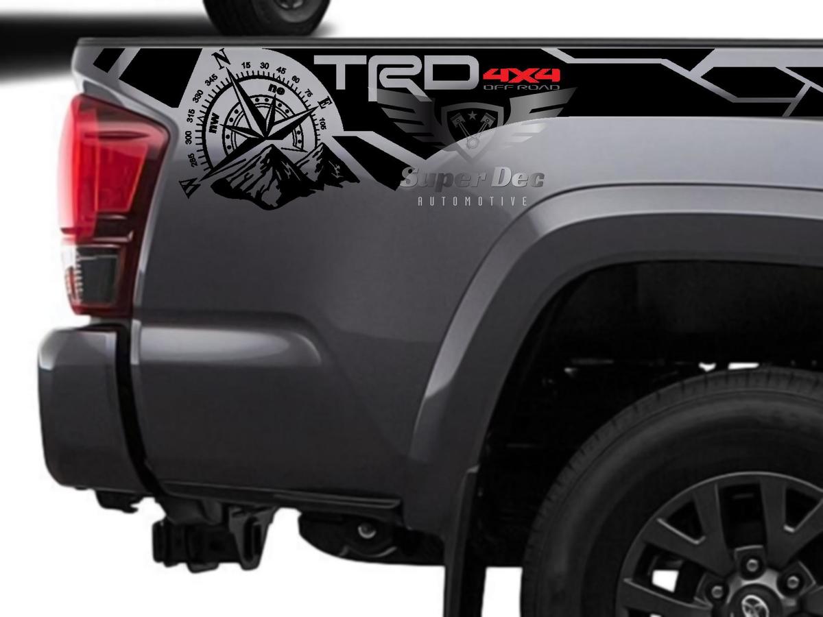 Pair of TRD 4x4 off road Compass Mountains Edition bed side Vinyl Decals graphics sticker kit for Toyota Tacoma all years