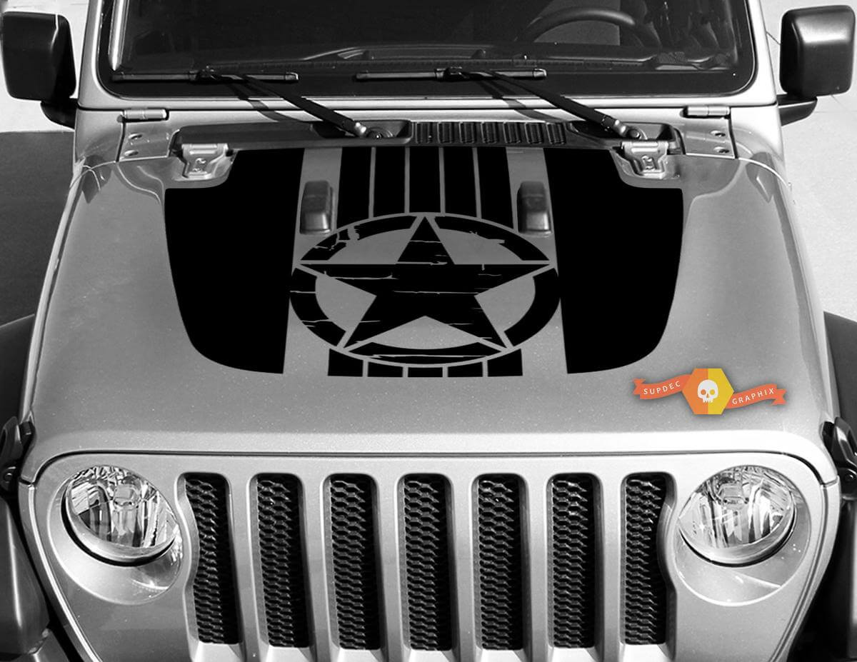 Military War Star Hood Vinyl Decal Sticker Graphics Kit for Jeep Gladiator JT Wrangler JL JLU