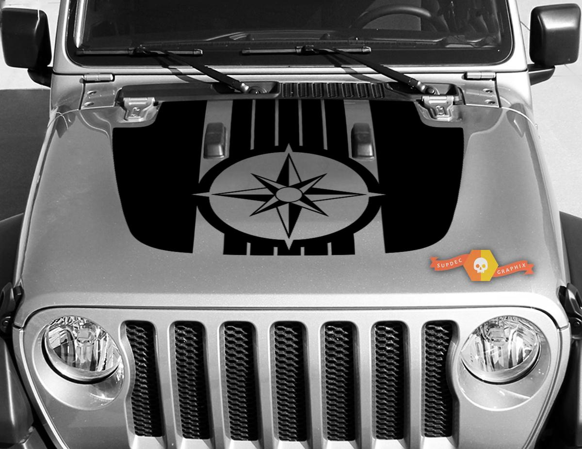 Jeep Gladiator JT Wrangler Military War Compass Wind Rose JL JLU Hood style Vinyl decal sticker Graphics kit for 2018-2021