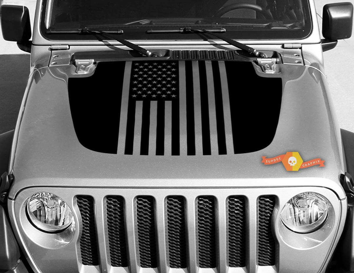 Flag USA Hood Vinyl Decal Sticker Graphics Kit for Jeep Gladiator JT Wrangler JL JLU
