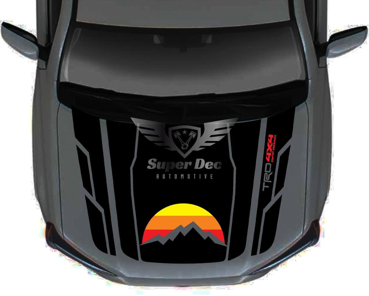 Mountain Sunset Retro Hood Stripes Vinyl Decal for Toyota 4Runner 5th Gen No Scoop