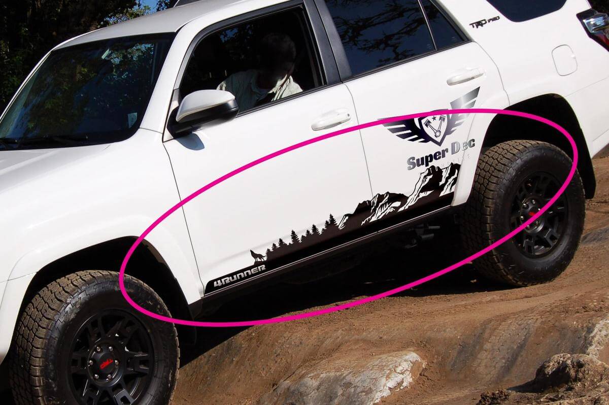 Mountains Trees and Wolf Side Door Vinyl Decal Sticker for Toyota 4Runner 2009-2024