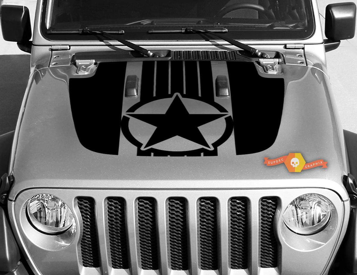 Jeep Gladiator JT Wrangler Military Star stripes JL JLU Hood style Vinyl decal sticker Graphics kit for 2018-2021