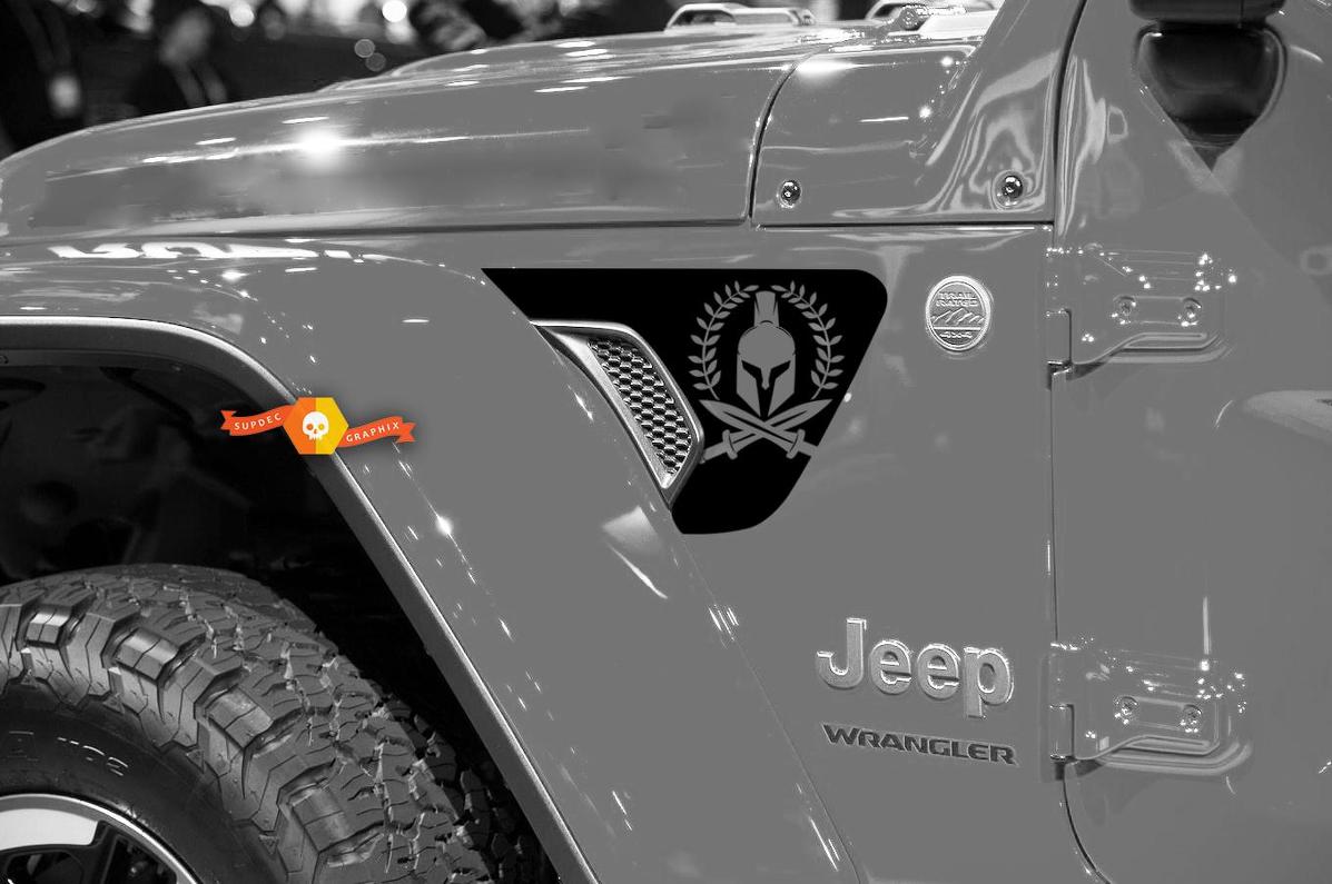 Paar Jeep Wrangler 2018 JLU Jeep Fender Spartan Logo Vent Accent 2-teiliges Vinyl-Aufkleber-Grafikkit für 2018-2021 für beide Seiten