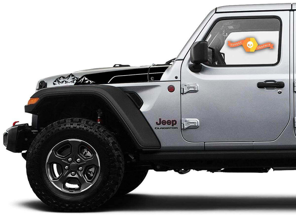 Mountains Style Hood Stripes Vinyl Decals for Jeep Wrangler Gladiator Rubicon