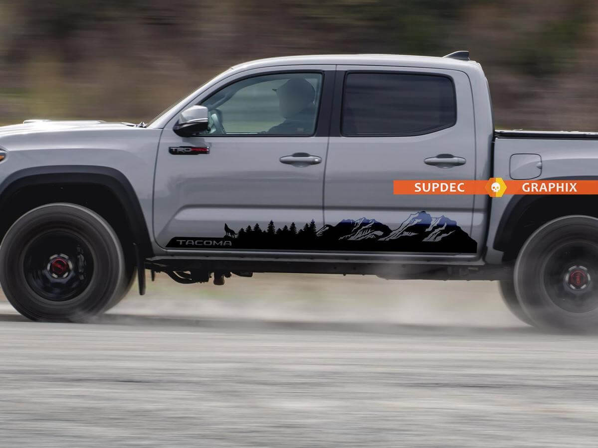 Mountains Trees and Wolf Side Vinyl Decal Sticker for Toyota Tacoma