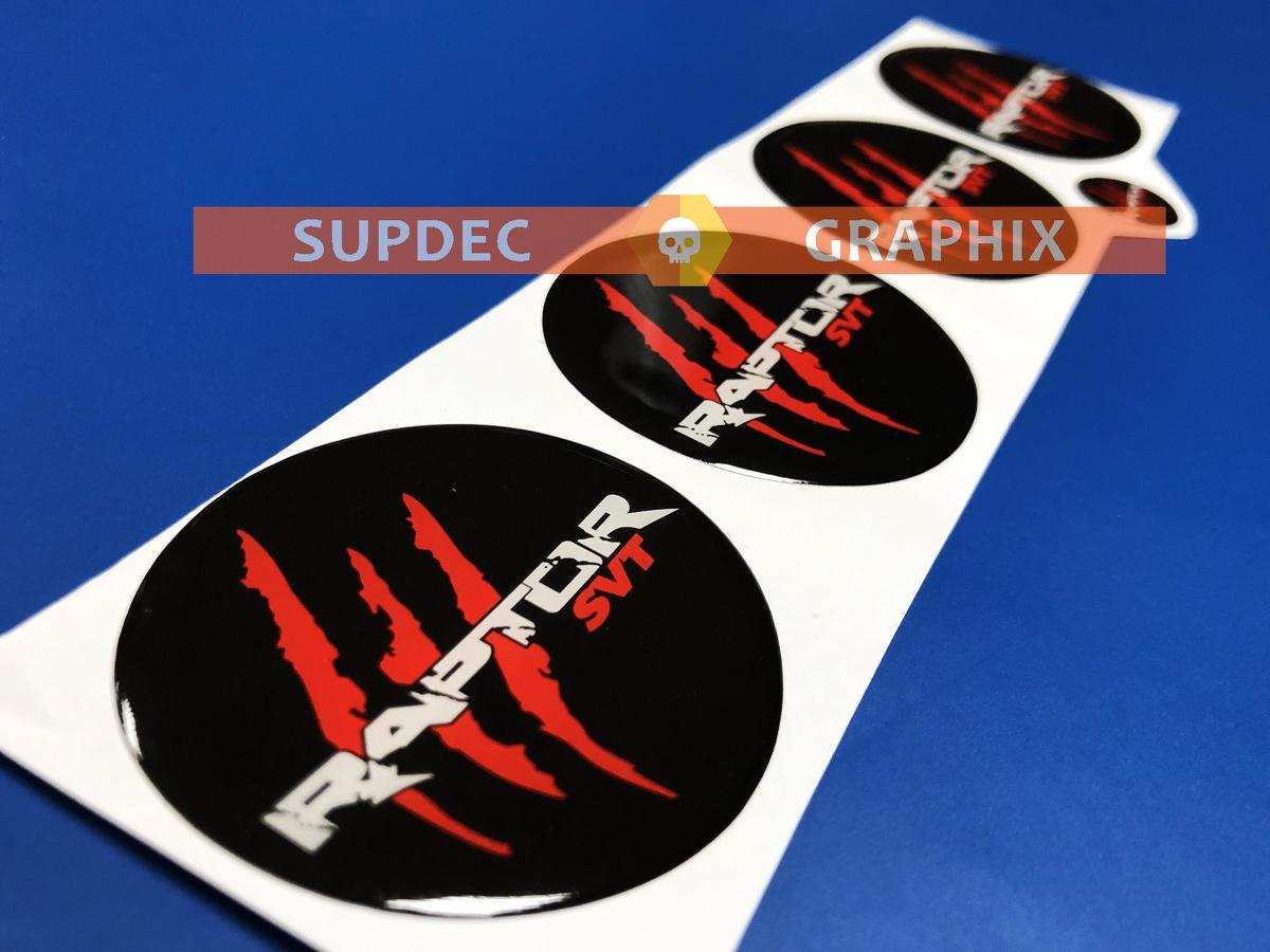 4 Wheel Center Caps Raptor SVT Rote Kratzspuren Domed Badge Emblem Resin Decal Sticker