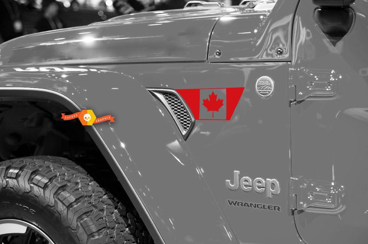 Pair of Jeep Wrangler 2018 JLU Jeep Fender jl fender vent canadian Flag Vinyl Decal Graphic kit for 2018-2021