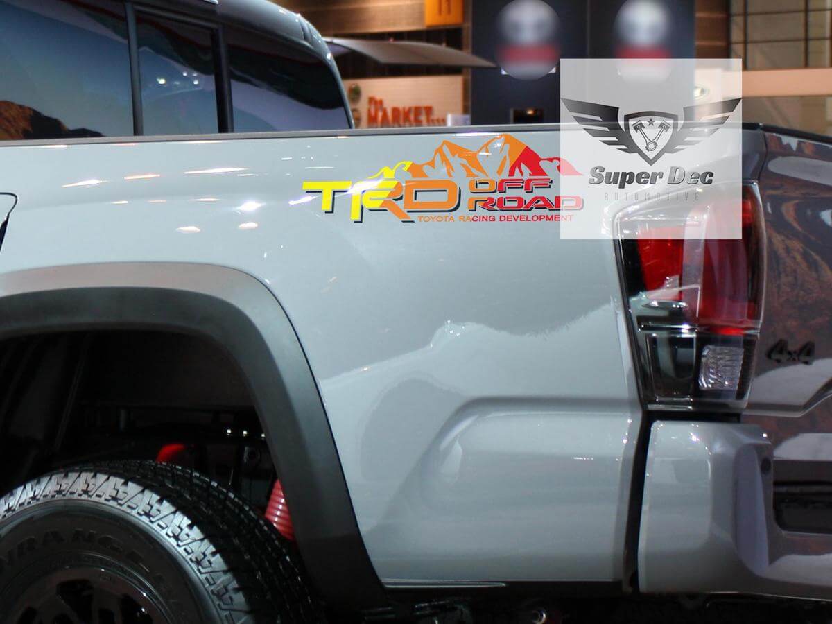 TRD Off Road Mountain Bedside Vinyl Decal Pair for Toyota Tacoma Tundra FJ Cruiser 