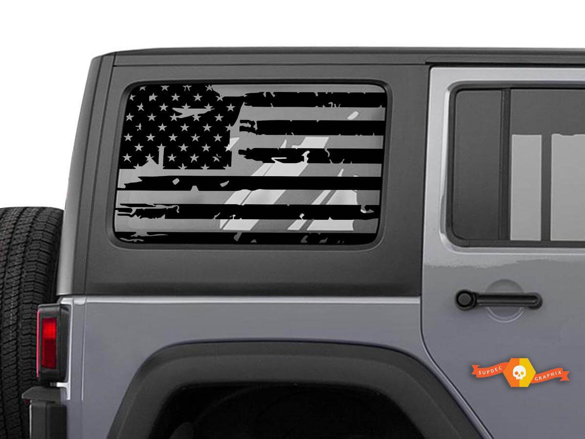 Tattered USA Flag Rear Side Window Vinyl Decal Sticker for Jeep Wrangler