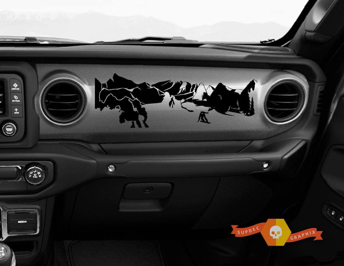 Dashboard Snowboarder Mountain Scene Vinyl Sticker Decal for Jeep Gladiator Rubicon JL JLU JT