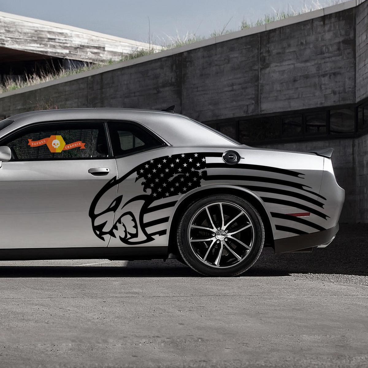Hellcat US USA Flag Theme Side Decal Sticker for Both Sides Dodge Chalenger Charger