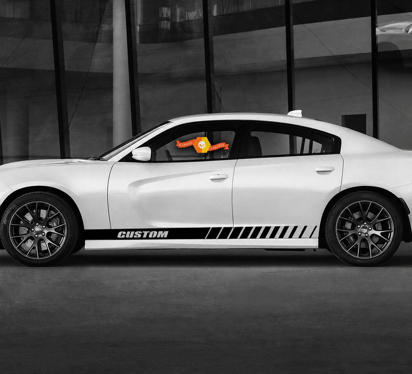 CUSTOM Block Slashed Stripe Pair Rocker Panel Vinyl Decal Sticker for Dodge Charger 2011-2020