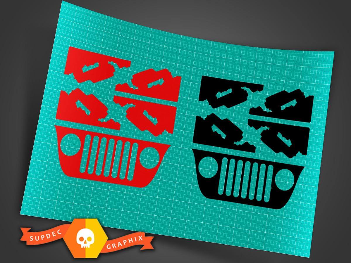Rock Climber Grille Windshield Vinyl Decal Set for Jeep Wrangler Before 2011