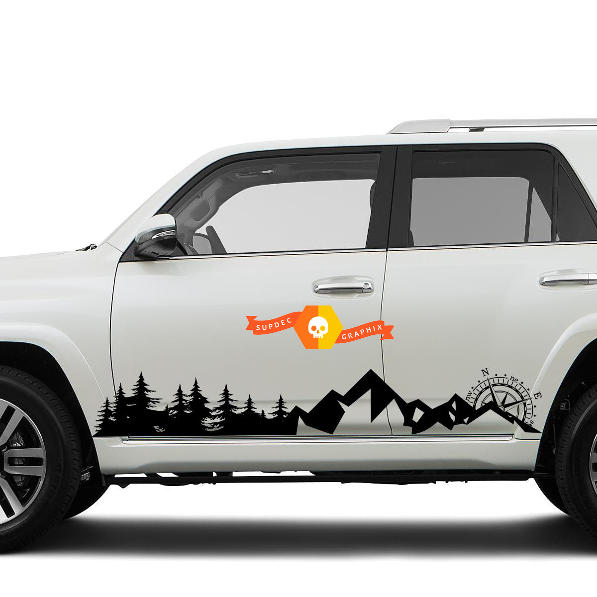 Side Trees Mountains and Compass Rocker side travel Vinyl Sticker Decal fit to Toyota 4Runner 2013 - 2020 TRD Fifth generation