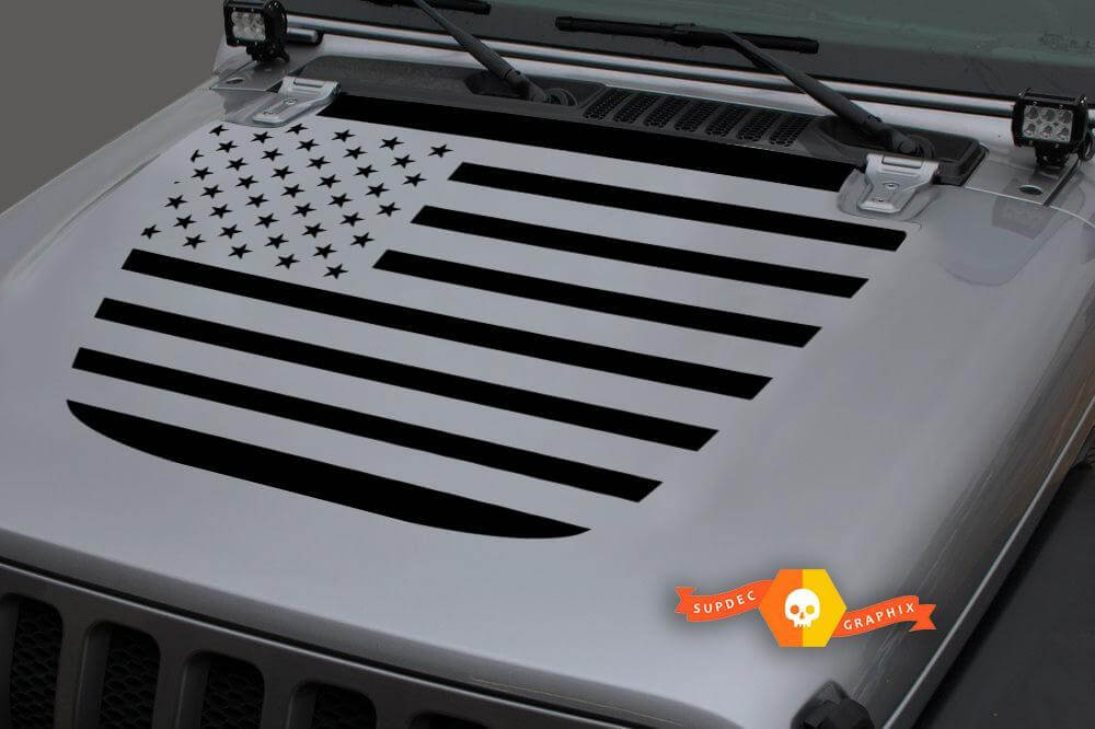 US Flag Hood Vinyl Decal Sticker Graphic for Jeep Gladiator Wrangler JL JLU JT