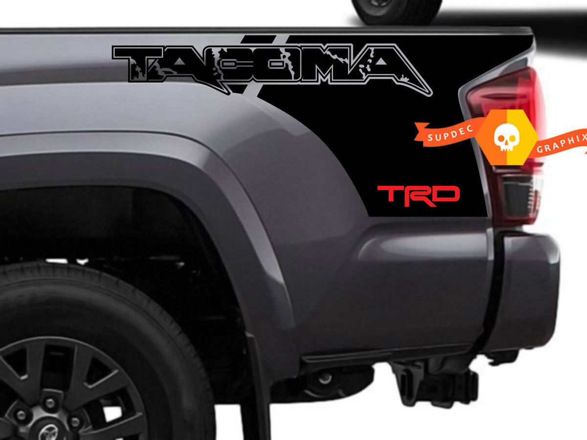 Pair of TRD Tacoma in Raptor style Bed Side Vinyl Decals Kit Stickers for Tacoma 16-21 2 colors