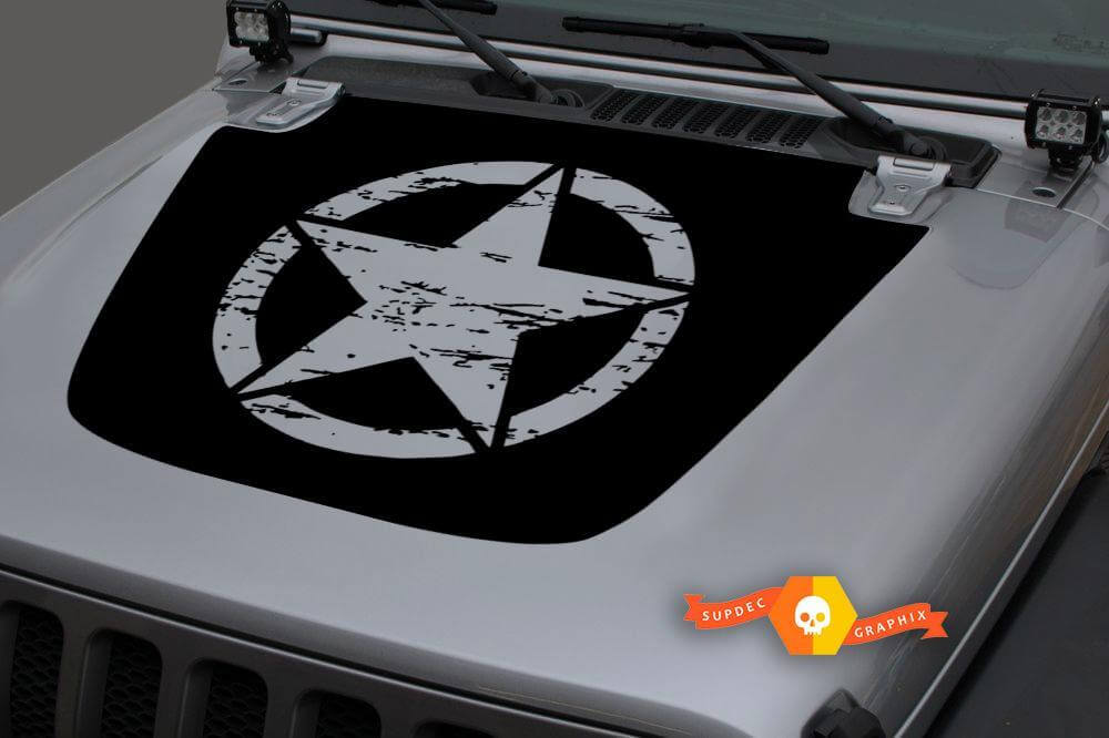 Distressed Military Star Hood Vinyl Decal for Jeep Wrangler & Gladiator