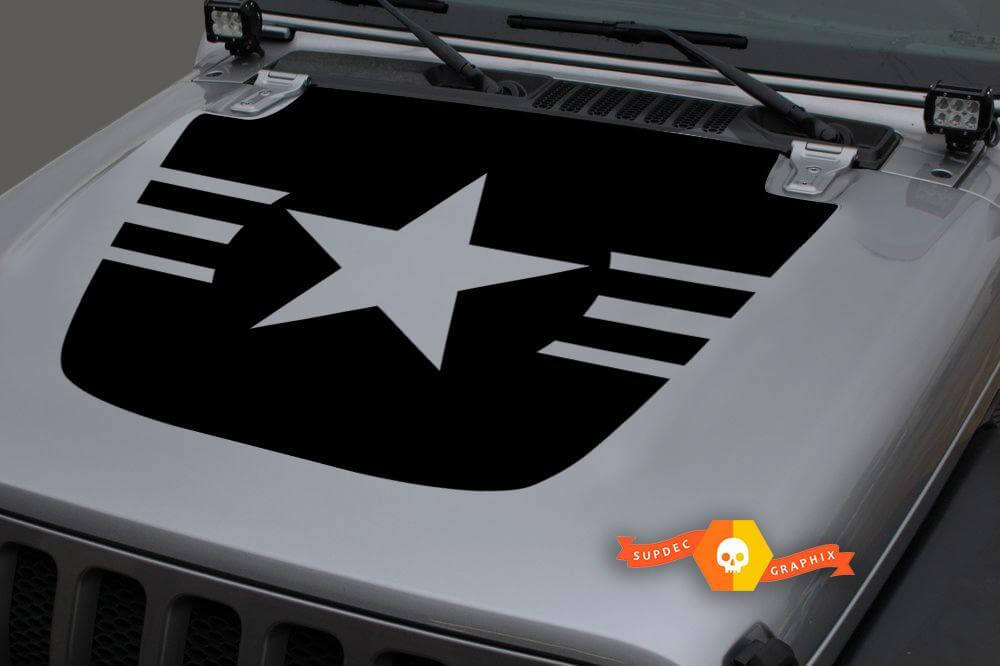 Military Star Hood Vinyl Decal for Jeep Gladiator JT Wrangler JL JLU 