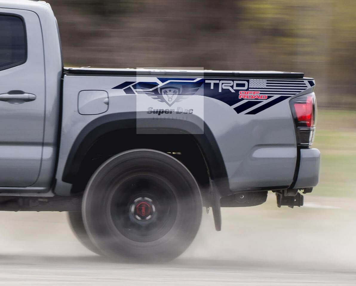 TRD Off Road USA Flag Bedside Vinyl Decals for Toyota Tacoma Tundra