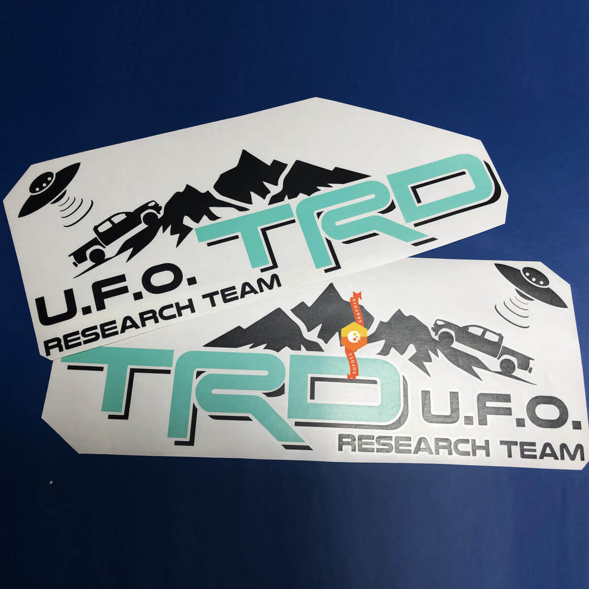 TRD-Style U.F.O. Research Team Side Vinyl Decal Pair for Toyota Tacoma