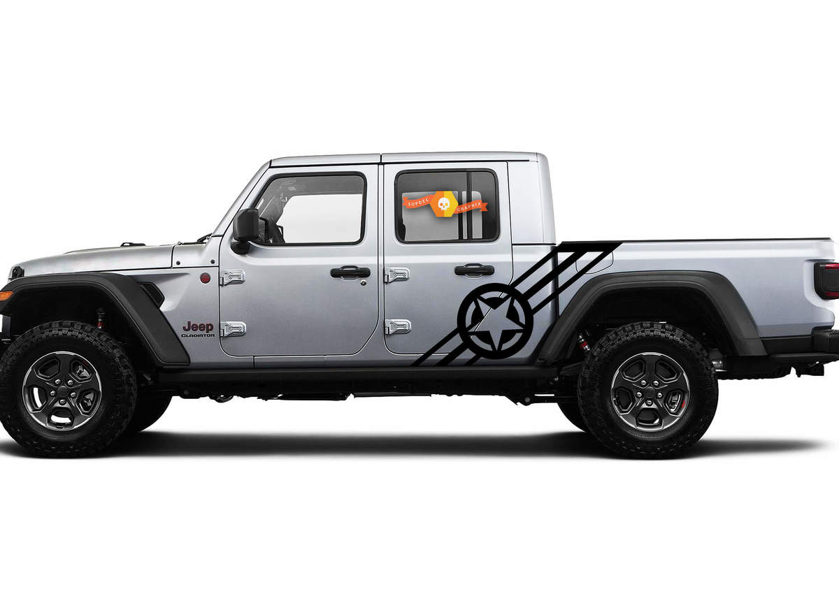 2 side Jeep Gladiator Side Door Stripes Navy Army USA Star Decals Vinyl Graphics Stripe kit for 2020-2021 for both sides