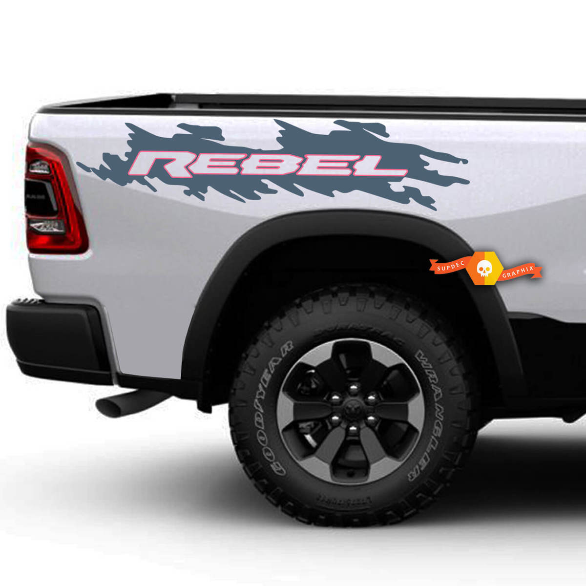 Pair Dodge Ram Rebel Bed Side Decal Sticker Graphics Vinyl Bedside 2017-2023