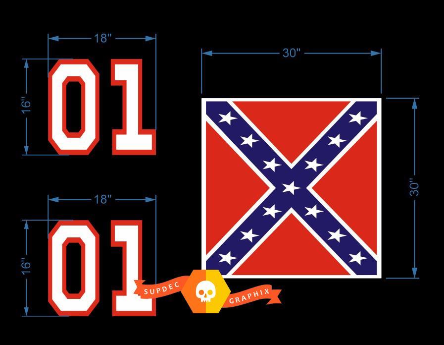 Small General Lee Decal Kit Vinyl Decal Stickers