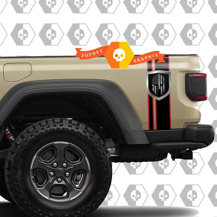 Two tone Rear Side stripes With Shield and Gladiator Helmet Vinyl Decal Stickers for Jeep Gladiator