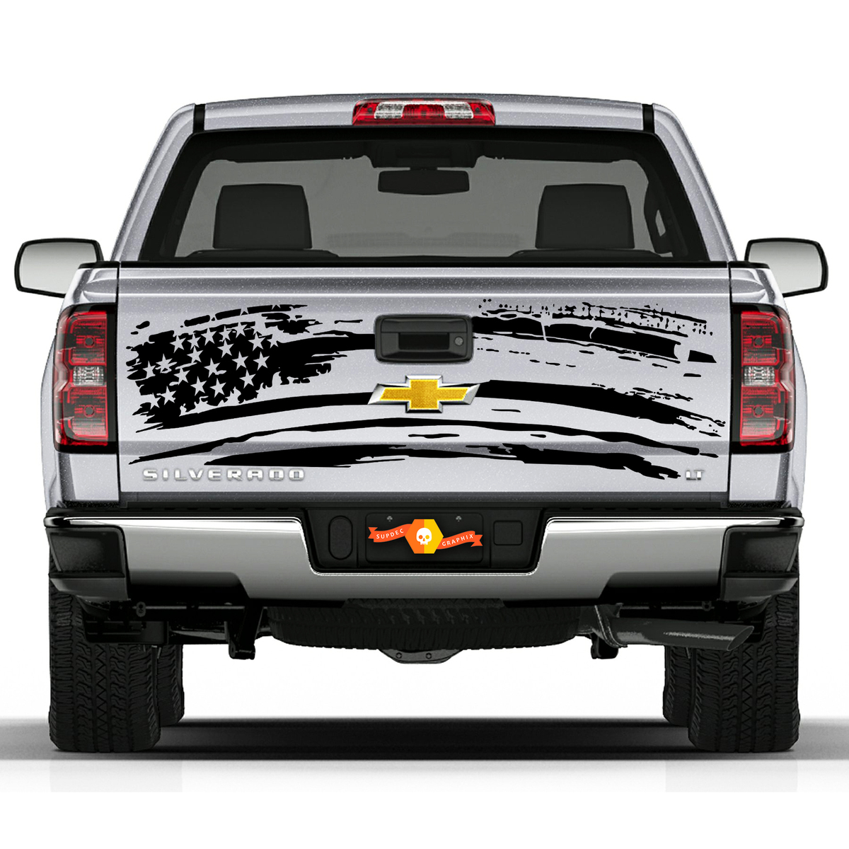2007-2018 Chevy Silverado Splatter Silverado USA Flagge Streifen Heckklappe Vinyl Grafik Aufkleber