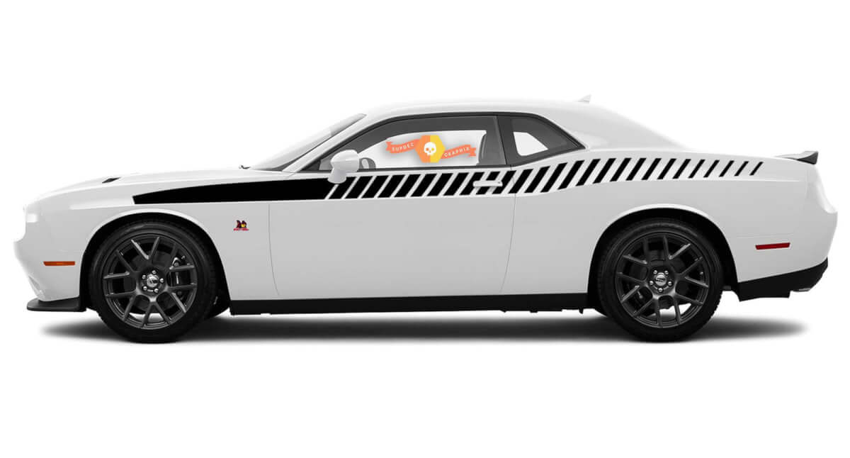 2008 & Up Dodge Challenger Full Length Style Bodyline Strobe Racing Stripe Kit 1
