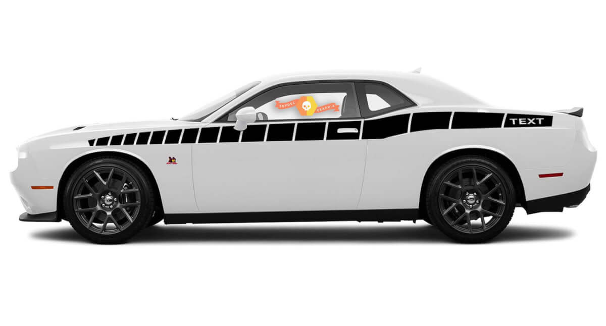 2008 & Up Dodge Challenger Full Length Custom Text Style Bodyline Strobe Racing Stripe Kit 4