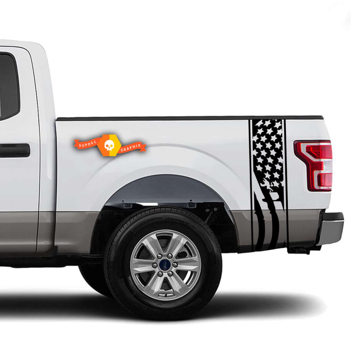 Waving USA flag racer Bed Side Stripes Truck decals - Fits Ram Chevy Ford Jeep Gladiator