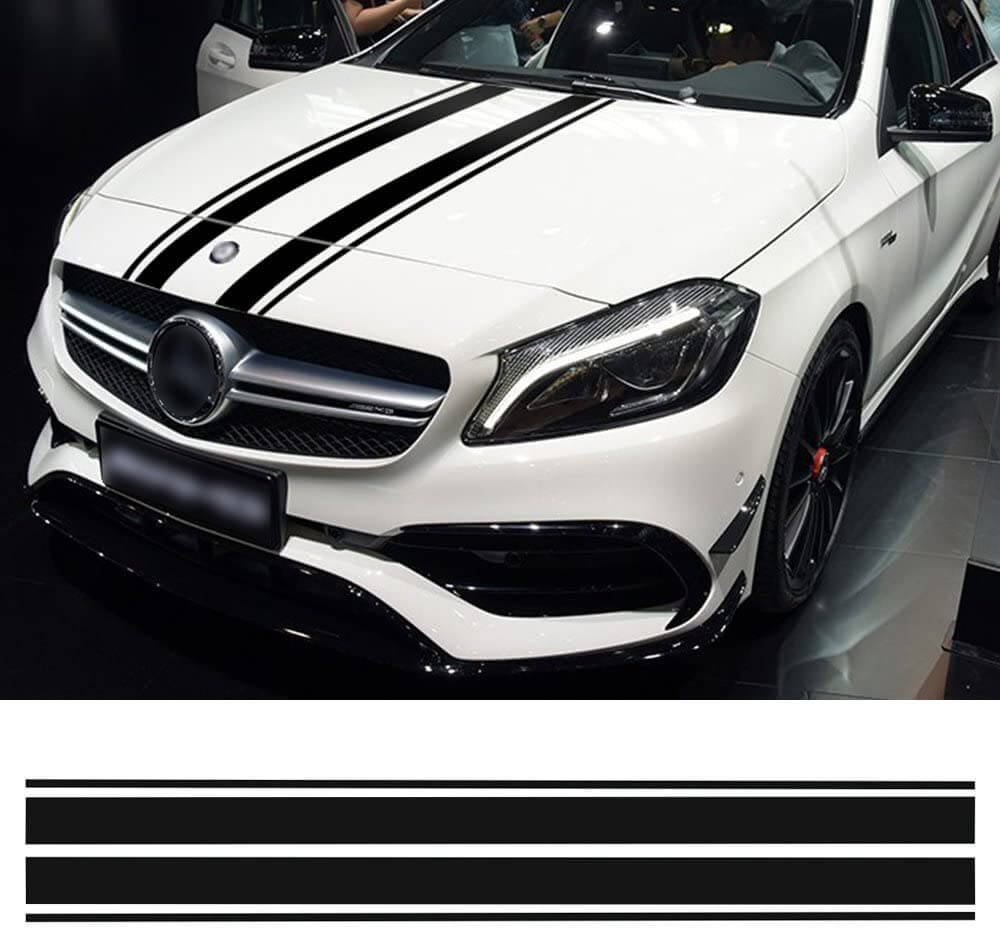 Hood Decal Black Stripes Sticker for Mercedes Benz A C GLA GLC CLA 45 AMG  W176 C117