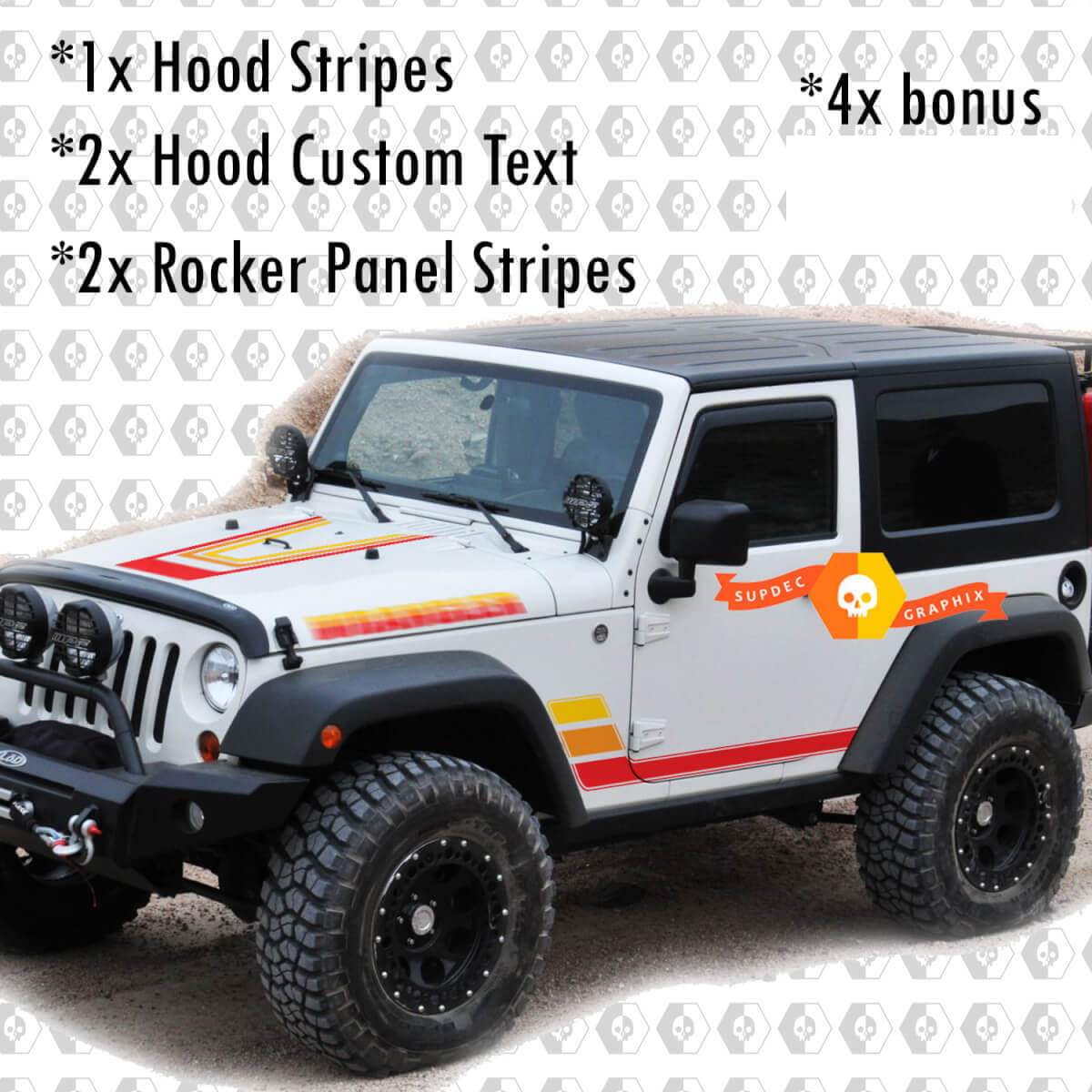 Retro Vintage Hood Rocker Panel Vinyl Decals for Jeep Wrangler Rubicon Renegade JK
