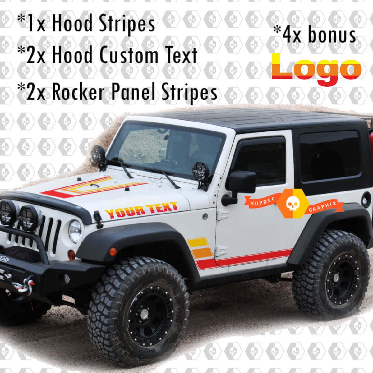 Vintage Hood and Side Stripes Vinyl Decals for Jeep Wrangler Rubicon Renegade JK