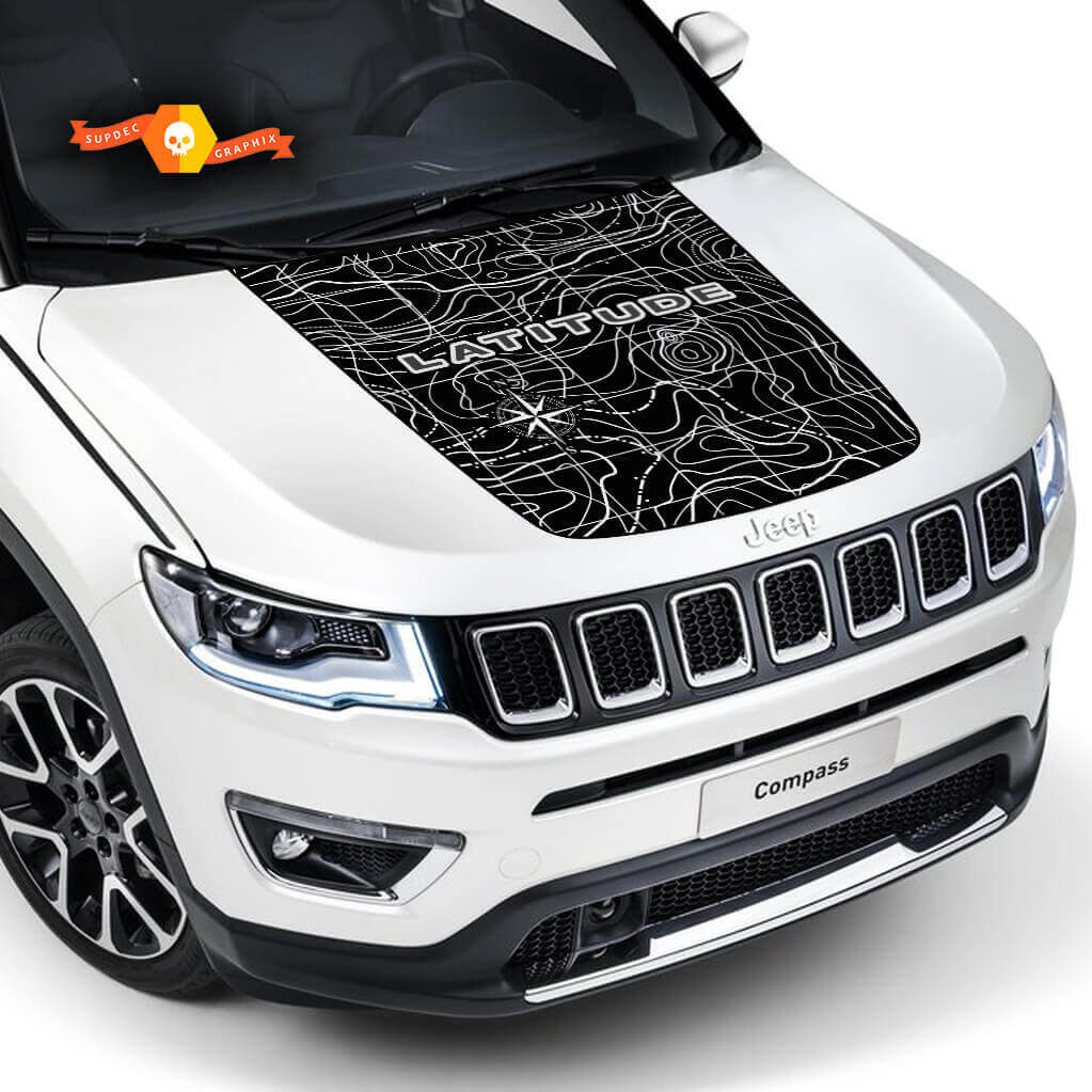 Topographic Map Latitude Hood Vinyl Decal for Jeep Compass 2017-2020 