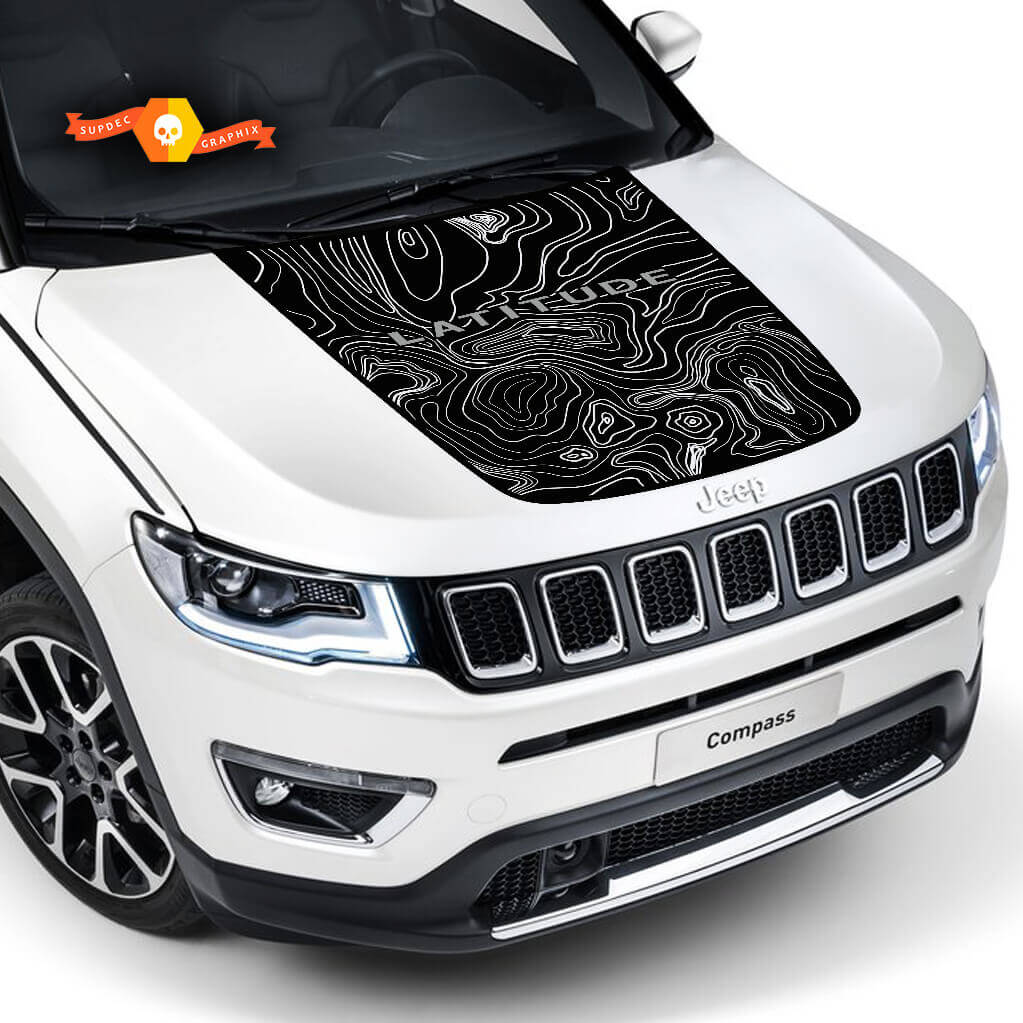 Topographic Map Logo Hood Vinyl Decal Sticker Graphics for Jeep Compass Latitude