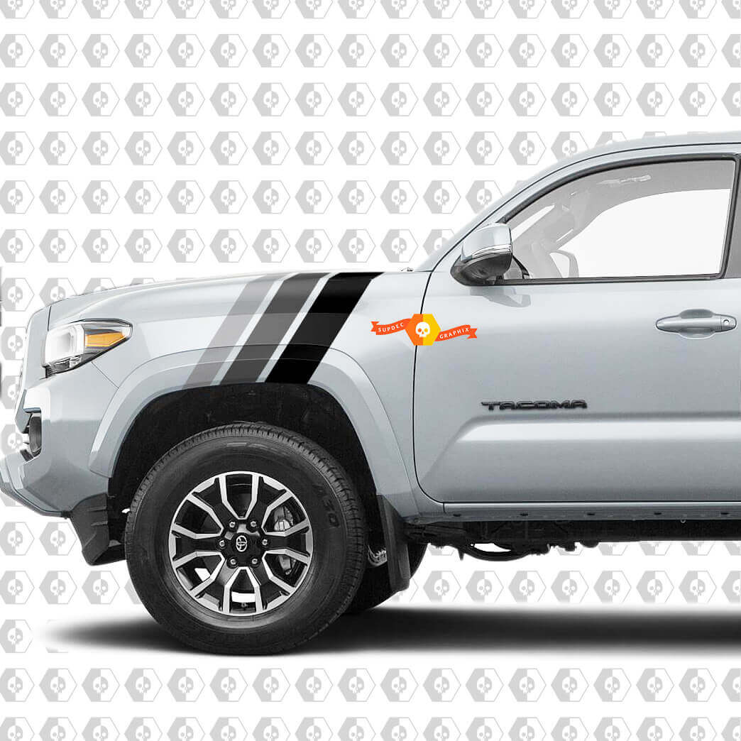Retro Monochrome Front Fender Hood Stripe Vinyl Decals for Toyota Tacoma 2016-2020