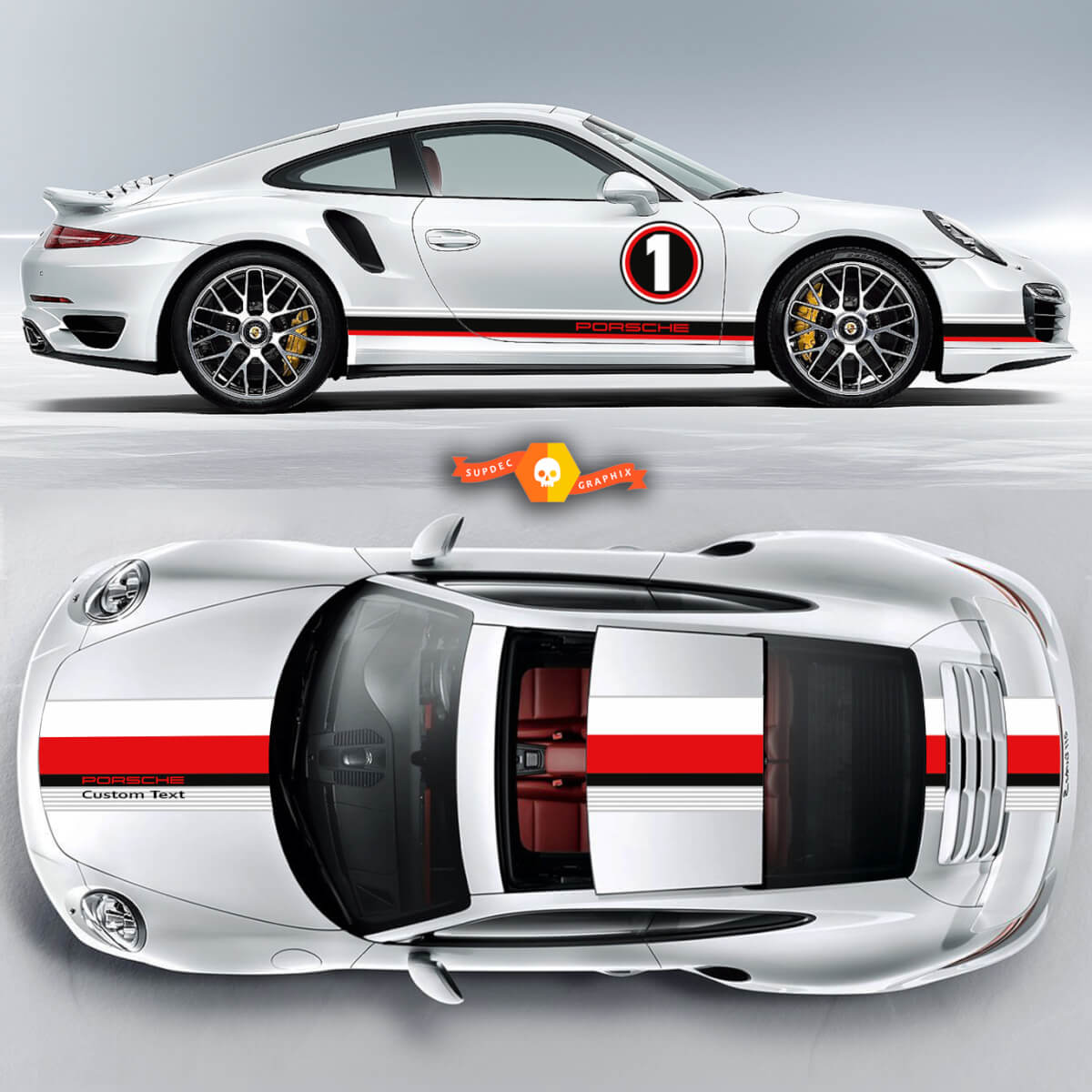 Erstaunliche Doppelstreifen über dem Top Le Mans Racing Stripes Porsche für Carrera Cayman Boxster oder jeden Porsche