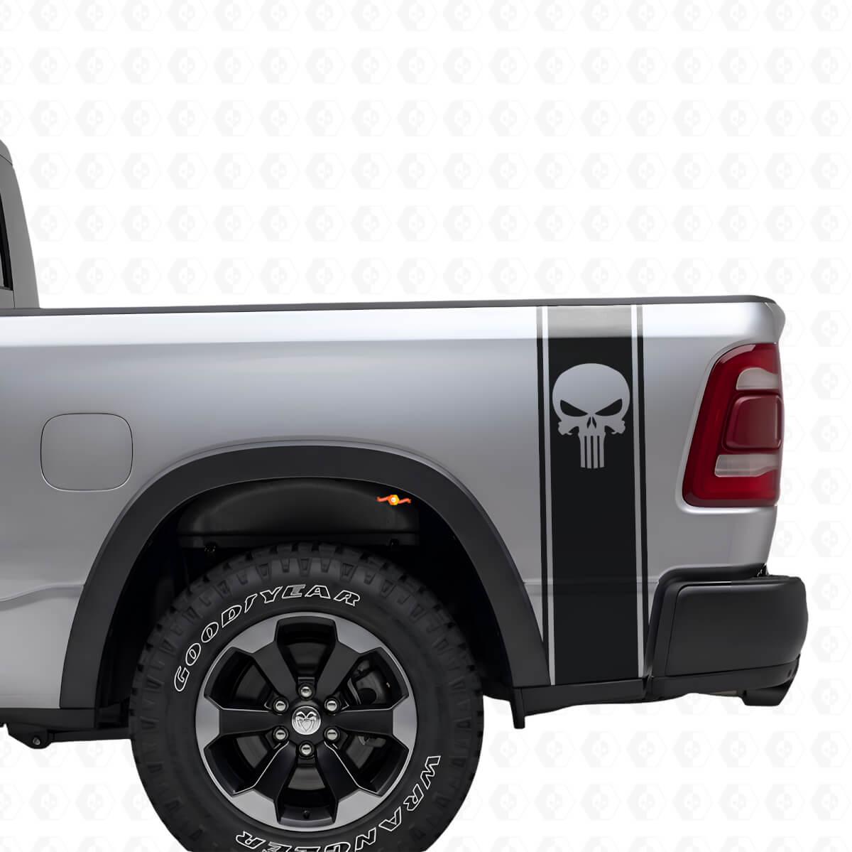 Punisher Skull Bed Side Stripes Vinyl Decal Kit for Dodge Ram