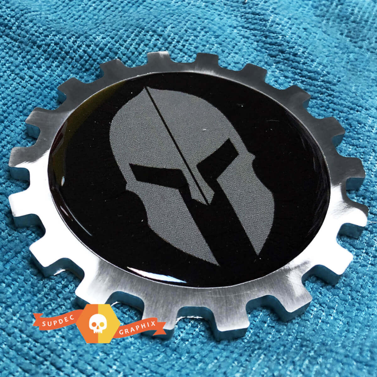 Spartan Helmet 3D Aluminum Bedside Emblem for Jeep Wrangler JL and Gladiator JT