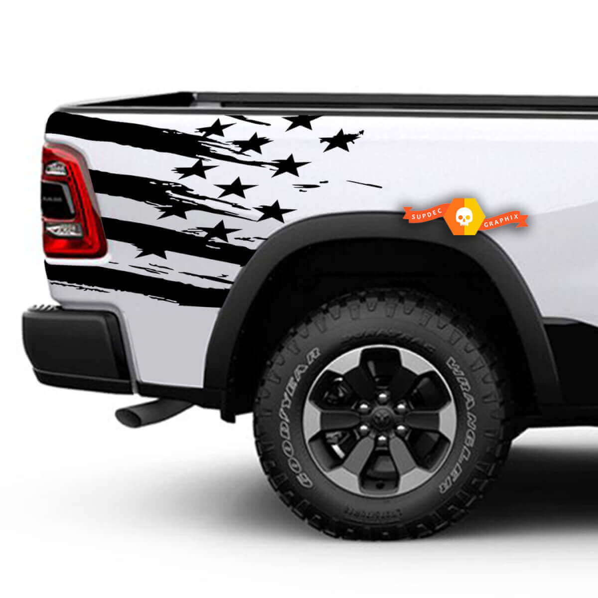 Distressed American Flag Rear Side Vinyl Decal Kit for Dodge Ram