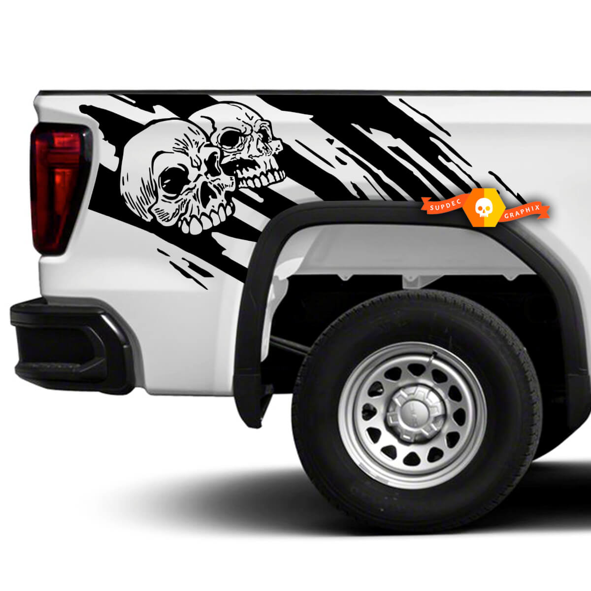 2 Side Skull Engustado Grunge Diseño Lado Cama Camioneta Camión Vinilo Vinilo Gráfico Calcomanía Tailgate