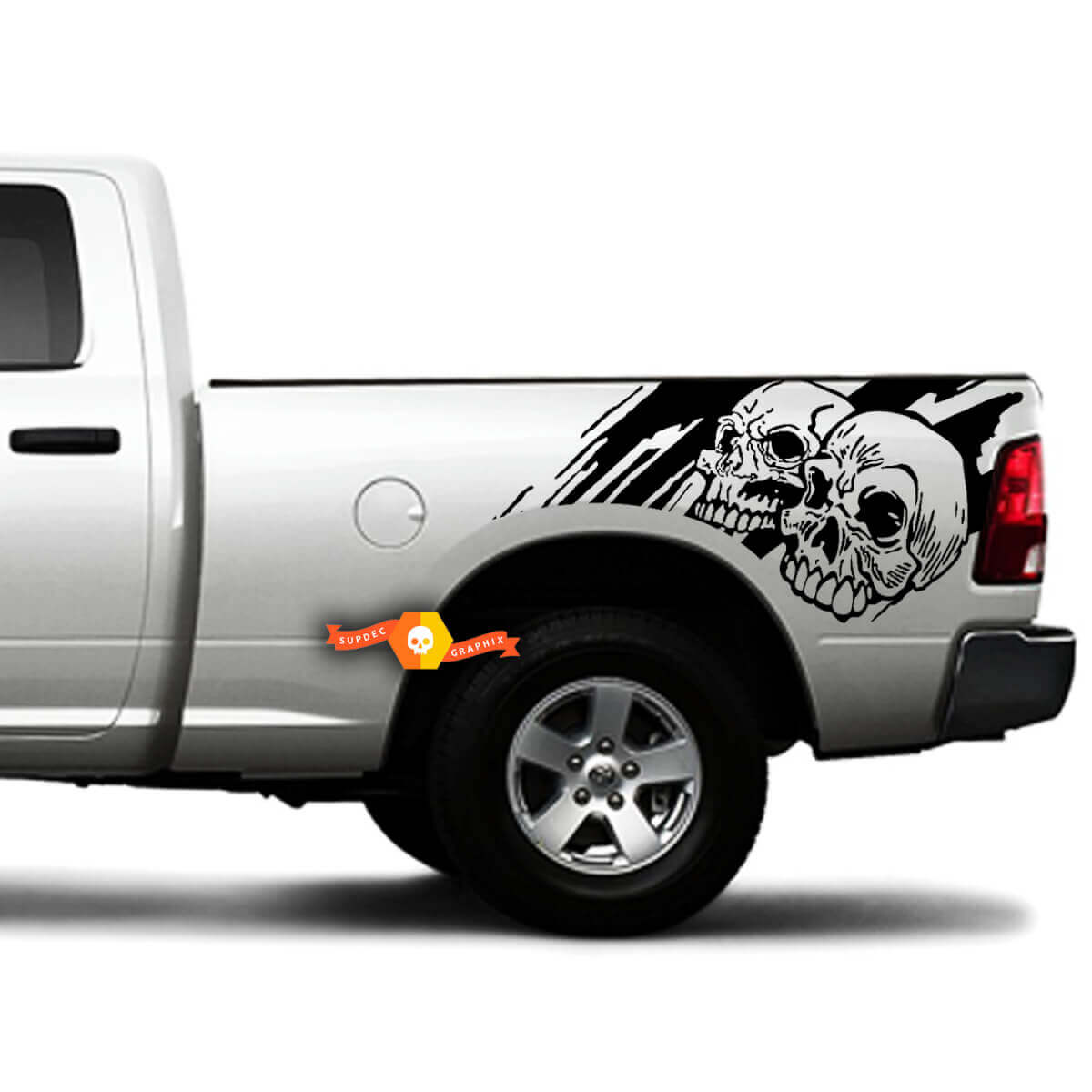 2 Side Skulls Grunge Design Car Side Bed Pickup Vehicle Truck Vinyl Graphic Sticker Decal Tailgate for any Car