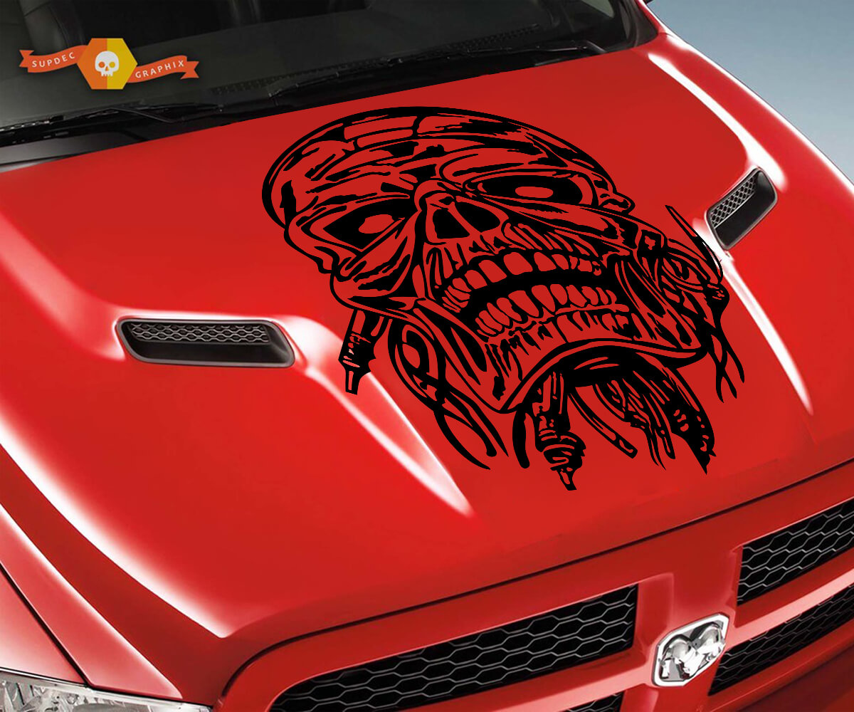 Dodge 2010-2018 Ram Rebel Hood Skull Maiden Wire Logo Truck Vinyl Decal Graphic Pick Up Pickup ram 1500 2500 rebel