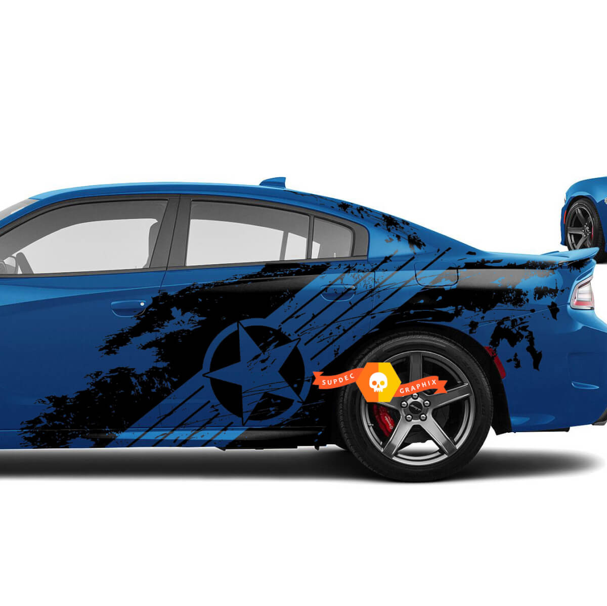 New Dodge Challenger or Charger Hellcat hell cat Military Star style Splash Grunge Stripes Kit Vinyl Decal Graphic